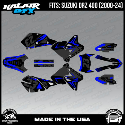 Graphics kit for Suzuki DRZ400 SM, S and E (2000-2024) Evader Series-Blue Shift