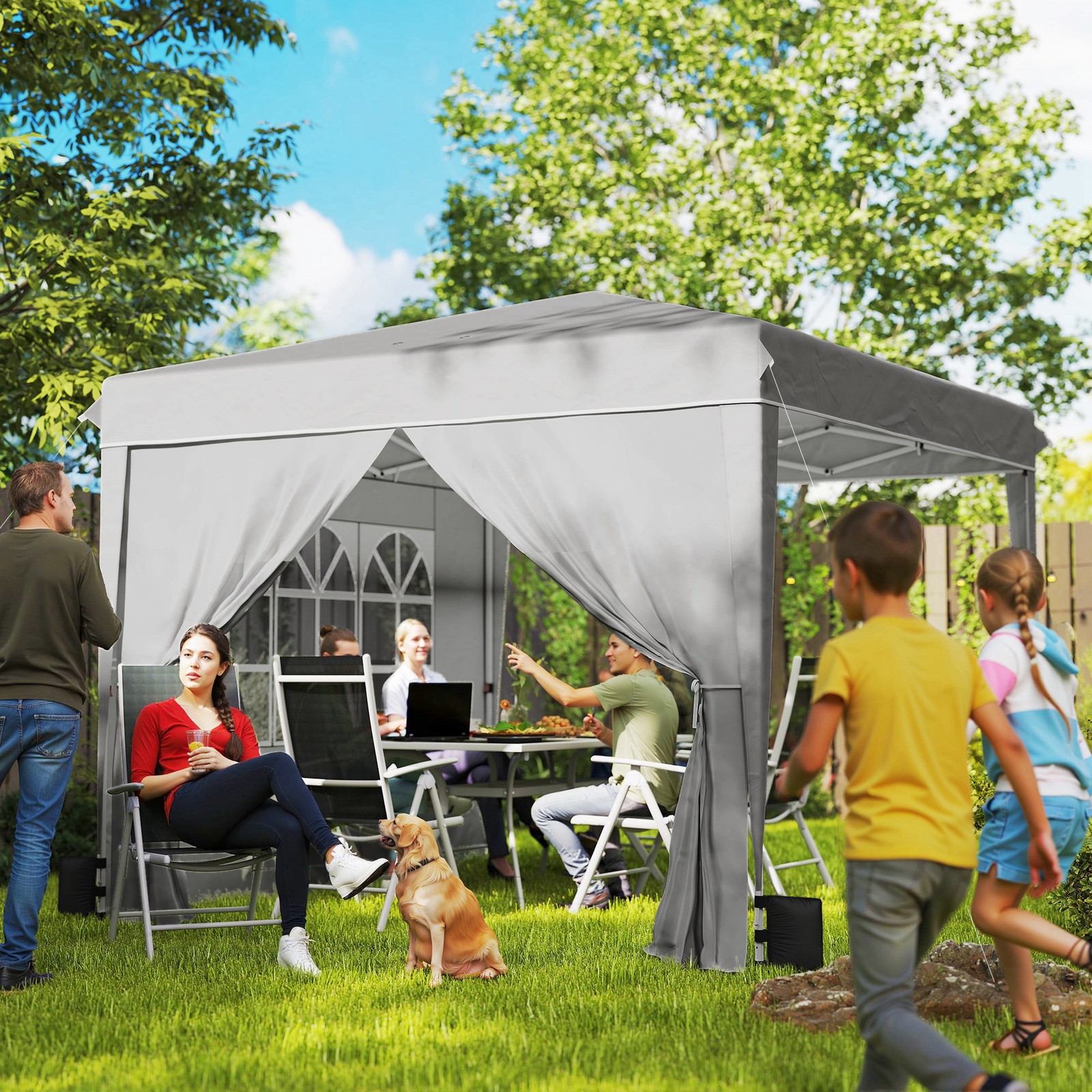 Tent With Sidewalls, Upf50+ Instant Canopy, Light Gray