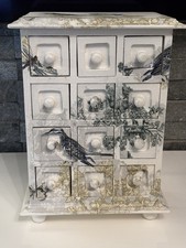 Hand-Painted Upcycled 12-Drawer Apothecary Chest | Botanical Bird & Butterfly