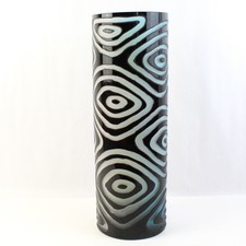 Large Black Glass Vase With Gray Swirls 17.5"