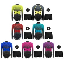 Girls Set Rhythmic Outfits Training Gymnastics Stage Performance Mock Neck