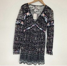 New Free People Women Cherry Blossom Embroidered Lace Mini Dress Tunic Size 2
