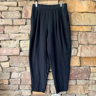 VTG I.B. Diffusion Women 12 Black Silk Pleated High Waist Tapered Trouser Pants