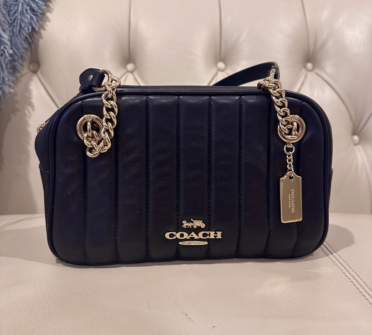 Coach Black Leather Quilted Shoulder Bag with Gold Hardware NWT Coach Evelyn Shoulder Bag With Quilting | Mercari main image 4