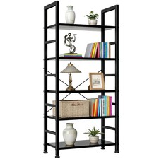 5 Tier Bookshelf Wooden Bookcase Free Standing Open Shelf Bookcase Storage