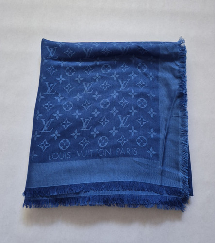 Louis Vuitton Blue Monogram Silk Wool Scarf 55"