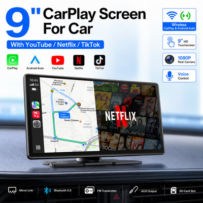 9'' AI Magic Video Box Car Wireless CarPlay&Android Auto with Net-Flix +Rear Cam