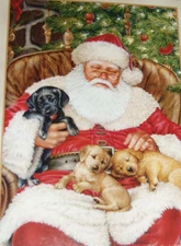 18 Boxed Christmas Cards Santa Sleeping in Chair with 3 Labrador Puppies