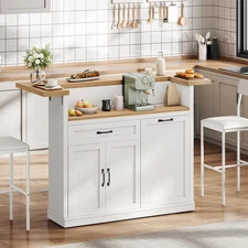 Kitchen Island with Seating, Rolling Kitchen Islands with Storage, 55" W Larg...