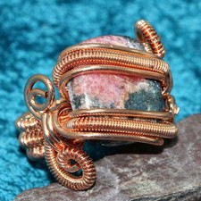 Rhodonite Copper Wire-Wrapped Gemstone Handmade Ring Us 10 Aesthetic AU P798