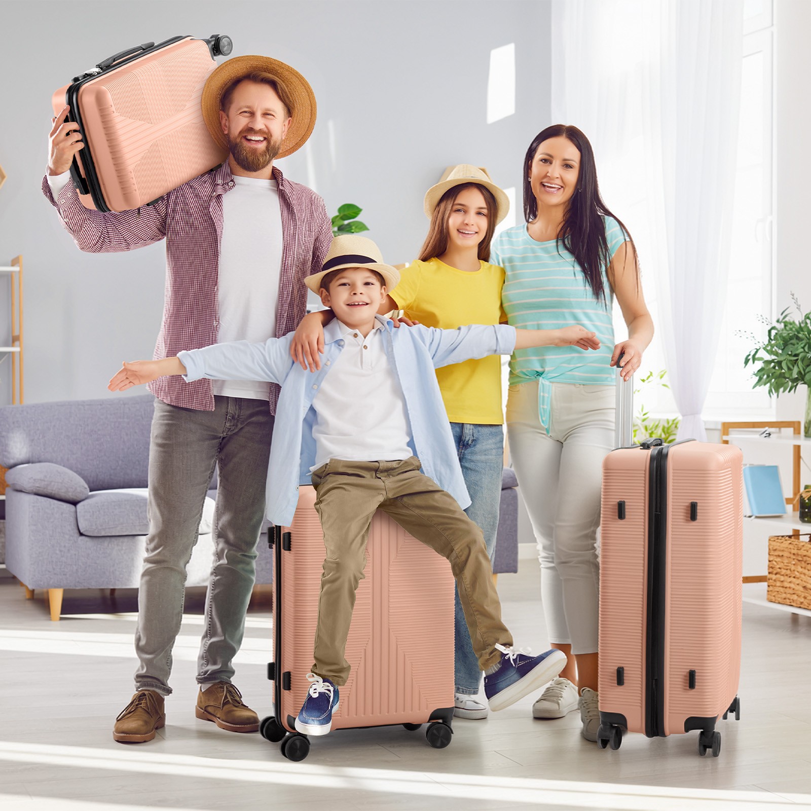3Pcs Luggage Set PP Trolley Spinner 20"/24"/28" Rolling Suitcase Hard Shell Pink