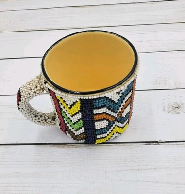 Mopani African Handcrafted Beaded Ceramic Mug with Colorful Art Pattern