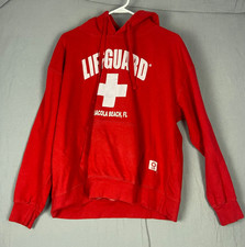 Lifeguard Hoodie Adult XL Red Pensacola beach FL Sweatshirt Fleece Pullover LL