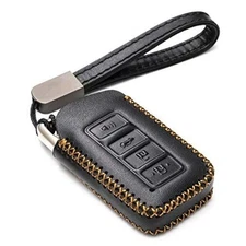  Genuine Leather Smart Key Fob Case Cover Protector Compatible 4-Button Black