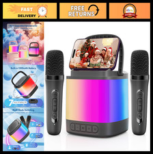 Portable Bluetooth Karaoke Machine with 2 Wireless Mics  Phone Holder - Perfect
