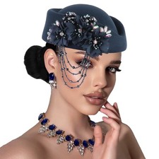 Women Church Comfortable Beret Caps with Tassel Beaded Beret Felt Turban Hat