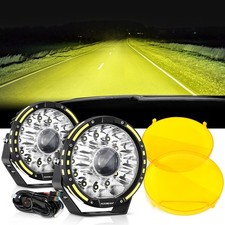 AUXBEAM 7"inch Round LED Driving Light Bar Pods Work Lamp  Amber Covers Shield
