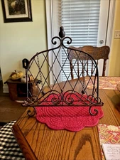 Farm House Oxidized Brown Weighted Metal Book Stand With Bird Finial Detail