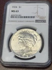1924 P $1 PEACE SILVER DOLLAR ✪ NGC MS-63✪  DIE GOUGE ERROR