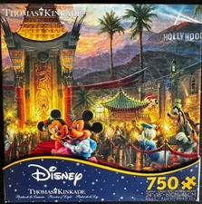 MICKEY & MINNIE HOLLYWOOD Ceaco Puzzle Disney + Thomas Kinkade 750 PC 2018 USED