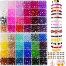 Faceted Glass Beads, 8mm 1400pcs Fancy Crystal Beads for Jewelry Making, Bra...