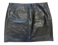 Vintage 90s Context Leather Mini Skirt Women Size 16 Black Contrast Stitching