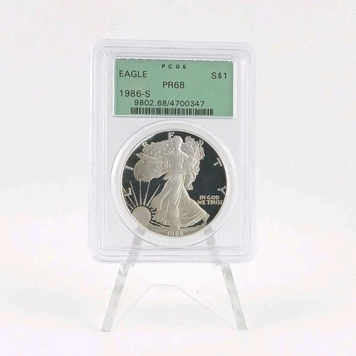 1986‑S American Silver Eagle 1st Year Issue PCGS PR68 Old Holder Toned Proof