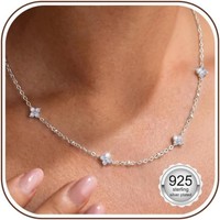 Kette 925 Silber Gold 14K Vergoldet Zirkonia Kleeblatt Choker Wasserfest Damen