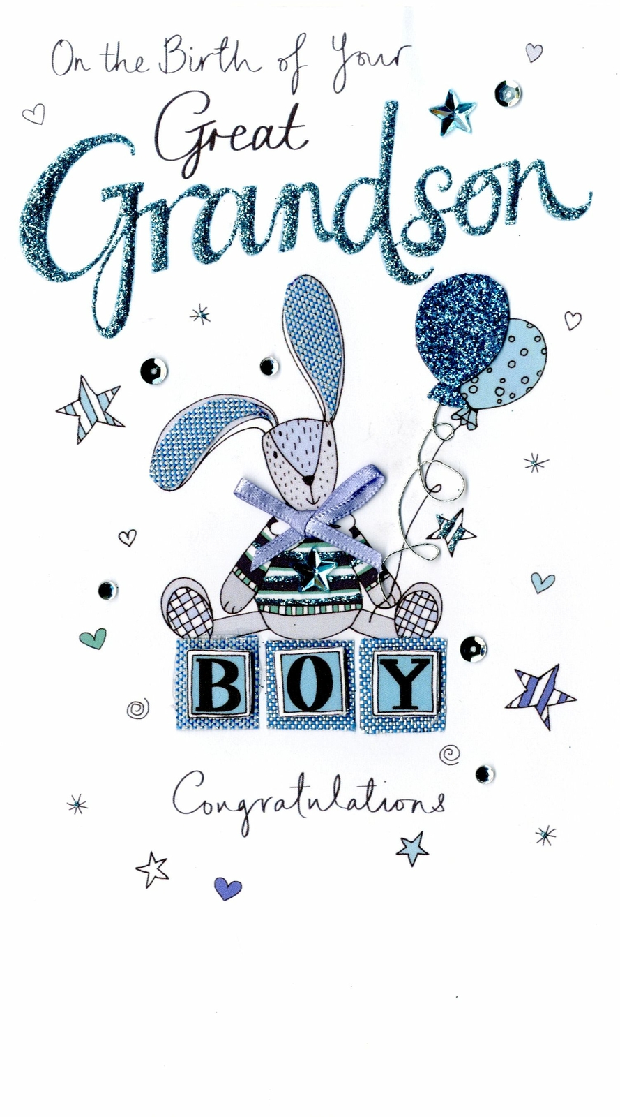 New Baby Great Grandson Luxury Champagne Greeting Card Hand-Finished Cards