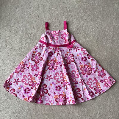 RJC GIRLS DRESS SIZE 5, FLORAL ON PINK, STRAPS, SUNDRESS, SMALL BOW, BACK ZIP