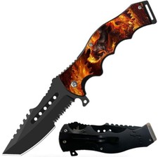 8.5" Flame Horse Spring Assisted Open Pocket Knife - Cleaver Blade