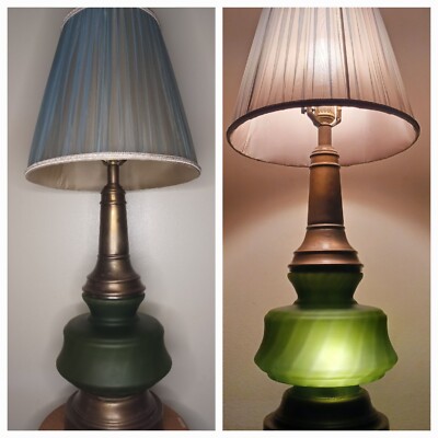 MCM Retro Bronze and Matte Translucent Green Lamp w/ Satin Finish Shade *RARE* 
