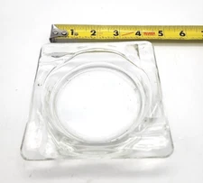 Vintage Clear Glass 4.25" Square Ashtray Cigar Motel Cigarette 