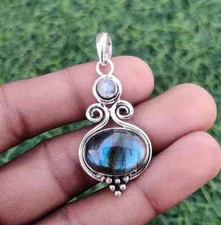 Labradorite& Moonstone Gemstone 925 Sterling Silver Handmade Woman Pendent SD22