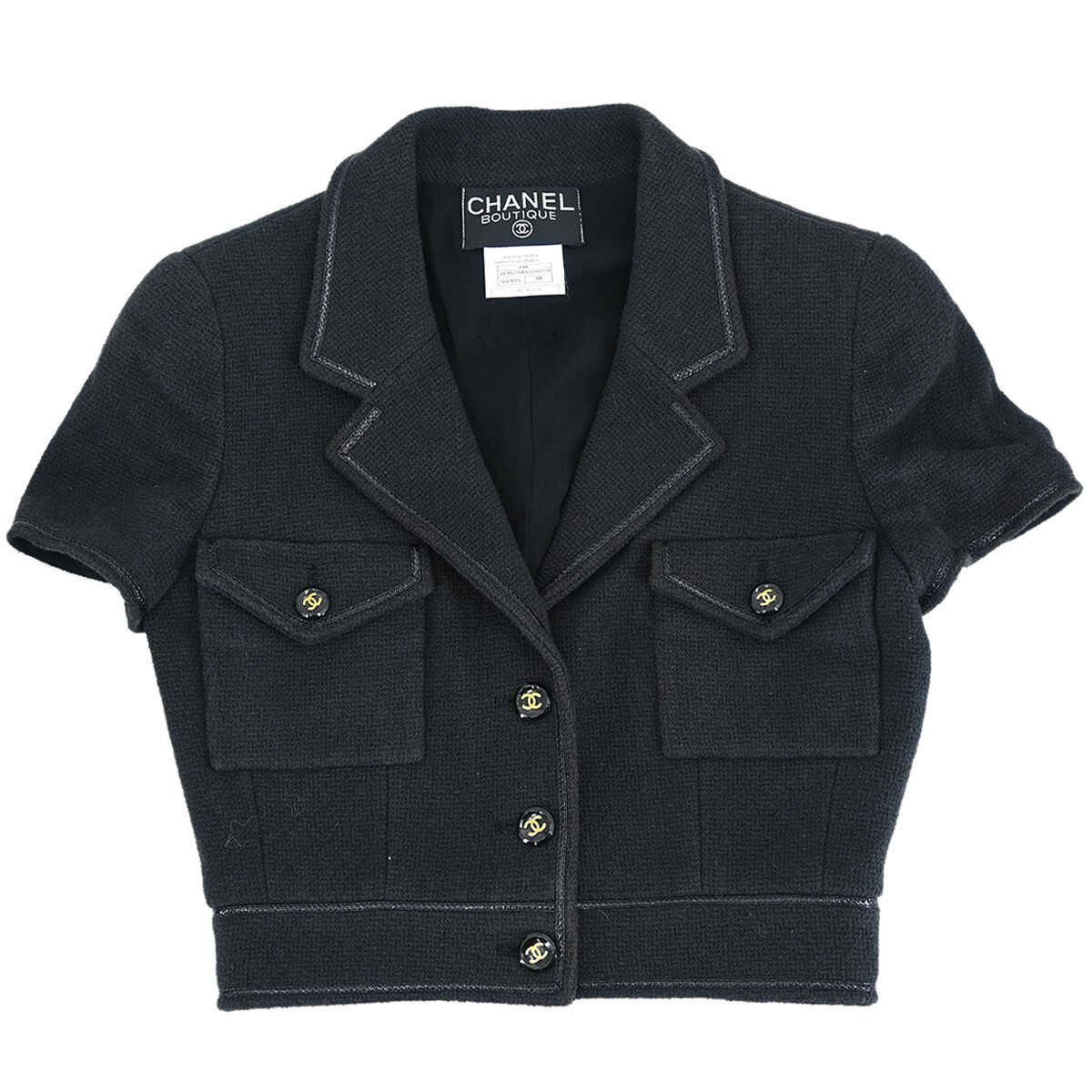 Chanel Single Breasted Short Sleeve Jacket Black P95 #38 Chanel Single Breasted Short Sleeve Jacket Black P95 #38