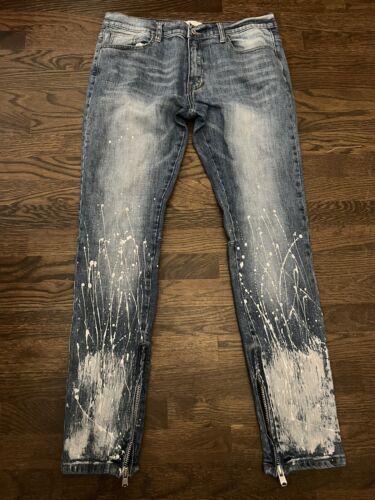 Fear of God Collection One Men’s Paint Splatter Blue Denim Jeans size 34x32 - Picture 1 of 4