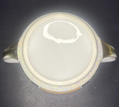Art Deco Czech Lusterware Covered Chip & Dip Set Mustard Blue Floral 1930s - Picture 12 of 13