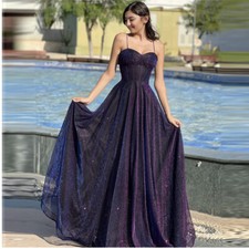 Elegant Purple Evening Dress with Thin Shoulder Straps / Sleeveless Party Dress