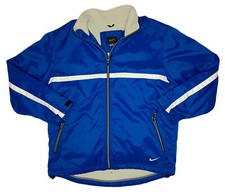 VTG Nike 90s Black Tag Men's Blue White Stripe Fleece Insulated Jacket; L/XL