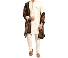 Men Woven Design Kurta Sherwani Set, Full Sleaves, Knee Length, Straight, Regula