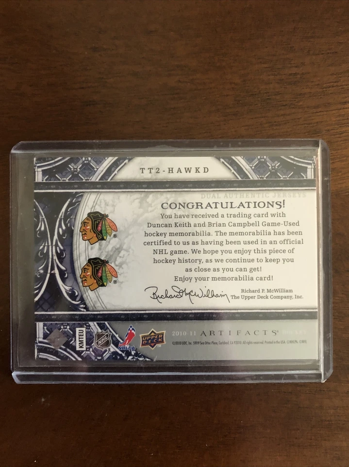 2010-11 Upper Deck Artifacts Silver /75 Duncan Keith Brian Campbell #TT2-HAWKD - Image 2 of 2