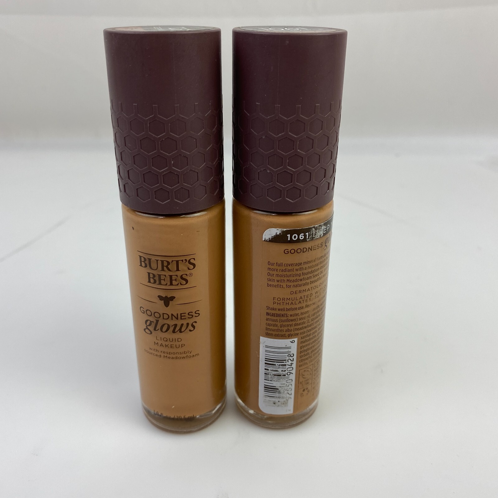 LOT OF 2 BURT'S BEES GOODNESS GLOWS LIQUID MAKEUP 1061 DEEP MAPLE 1oz