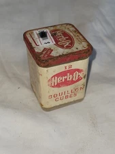 VTG Herb Ox Bouillon Box Can Advertising Tin Lid Red Label Spice Kitchen