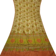 Namaste Vintage Brown Sarees 100% Pure Silk Floral Printed Sari 5YD Craft Fabric