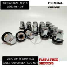 20pc Fits Hond Acur Ball Radius Seat Wheels Lug Nuts 12x1.5 19mm Chrome