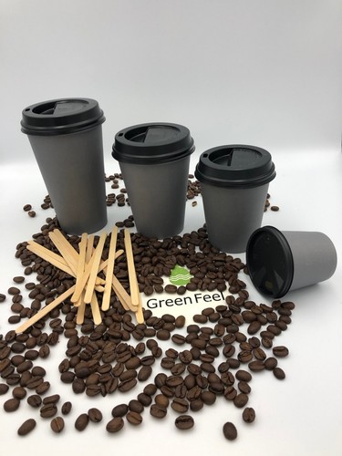 Coffee Tea Party PAPER CUPS GREY 500 x 8oz 12oz Cold Hot Drinks Disposable LIDS - Picture 3 of 20