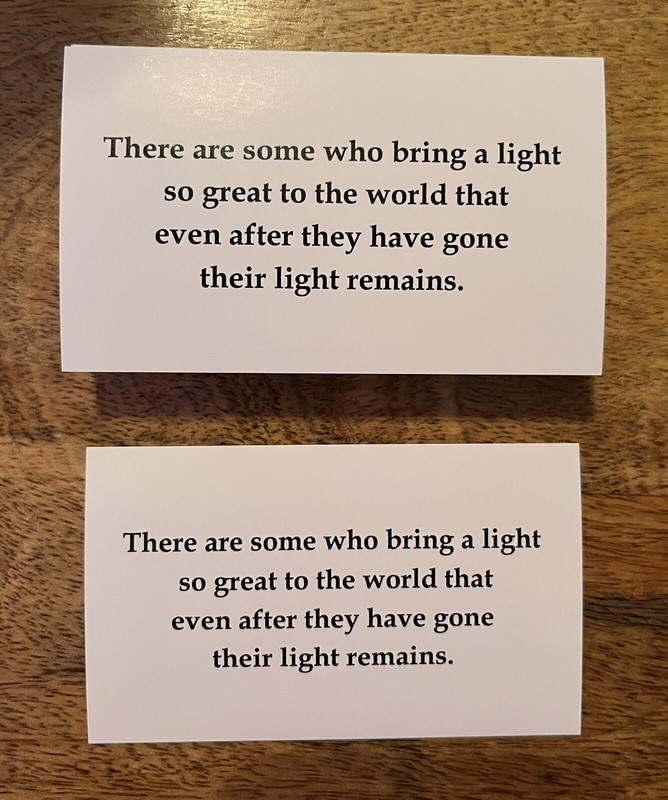 Funeral/Celebration of Life Cards (44 heavy-stock cards measuring 4” x 2.5”)
