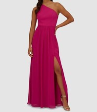 Adrianna Papell Women's Pink Slit One-Shoulder Chiffon Gown Dress Size 4