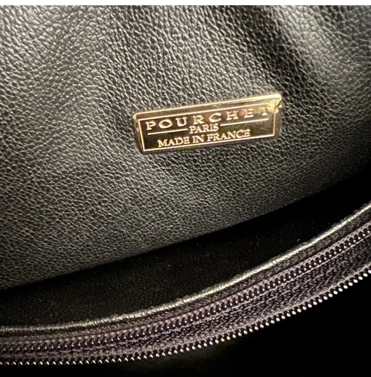 Cartera negra vintage Pourchet Paris con asa superior Foto 2 de 4