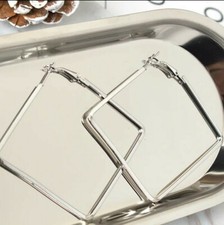2" Large Hoop Earrings Women's Jewelry Silver Color Square Hoops 63-3